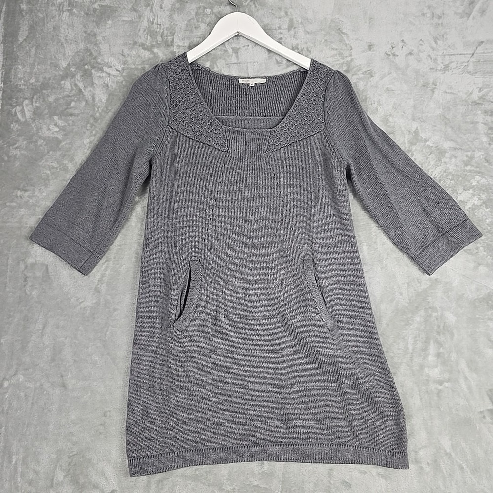 Maje Cashmere Cotton Twee Mini Knit Dress 36 Small Grey Academia Preppy